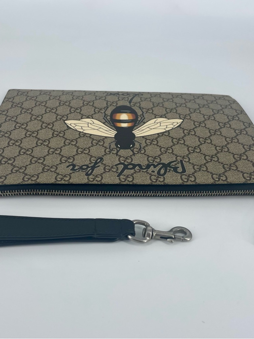 Gucci Beige/Brown Bee Blind for Love Monogram Wrist Pouch - Picture 3 of 7
